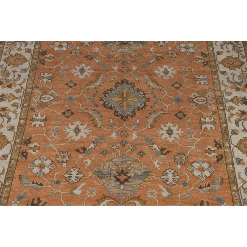 Tapis orange à motif floral orange Oushak 9 x 12