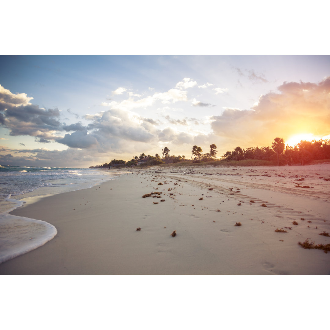 Tropischer Strand bei Sonnenuntergang - Leinwandbild