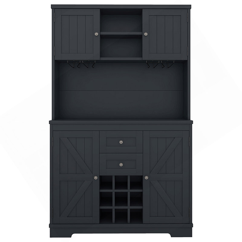 Armoire de cuisine avec rangement Coffee Bar, Argent argent, Bleu antique