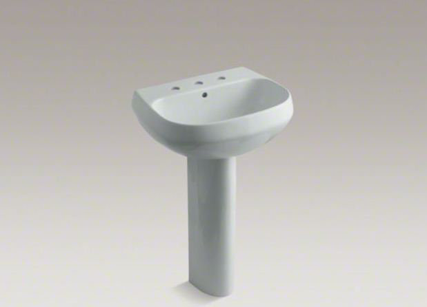 Wellworth Ceramic Pedestal Bathroom Sink with Overflow, 4" Centers, Timberline