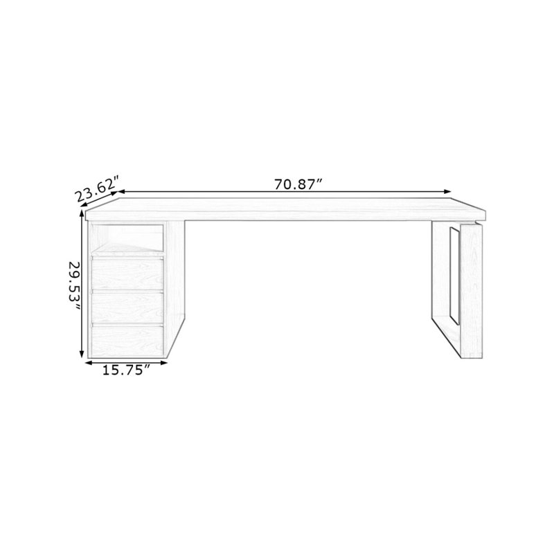 Bureau d'ordinateur robuste en pin massif avec tiroirs de rangement, 29.53" H x 70.87" W x 23.62" D, Left Hand Return