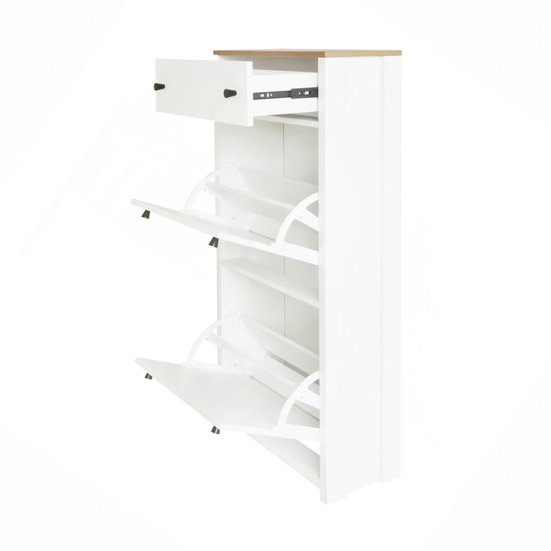 Shoe Storage, Functional Entryway Organizer With 2 Flip Drawers, Wood Grain Pattern Top Shoe Cabinet With Drawer, Free Standing Shoe Rack With Adjustable Panel For Hallway