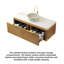 Meuble-lavabo de 48 po à grain de bois espresso avec lavabo, armoire de rangement en contreplaqué flottant, vasque en céramique blanche à motif de pierre et comptoir en pierre frittée, pré-assemblé.