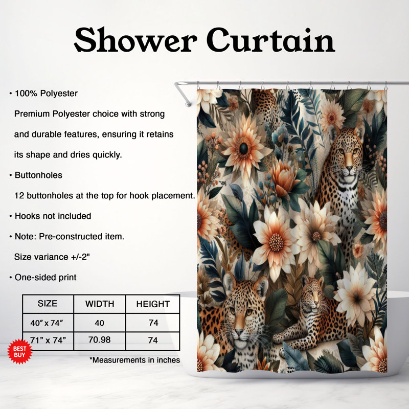 Rideau de douche standard 1 pièce Leopard Spot Craze, H 74 po x l 71 po