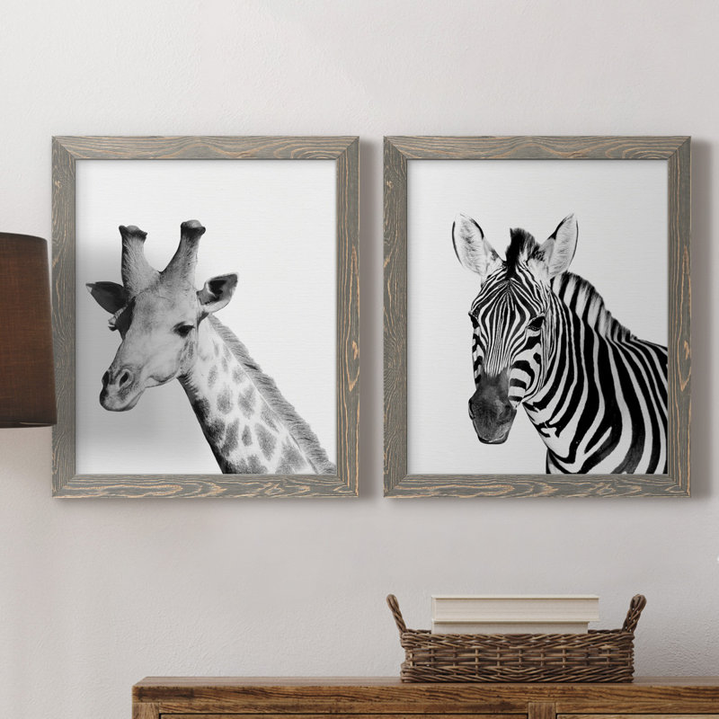 Safari girafe - ensemble de 2 reproductions, Toile avec cadre gris, Pas de tapis, H 20 po x l 17 po x P 1 po