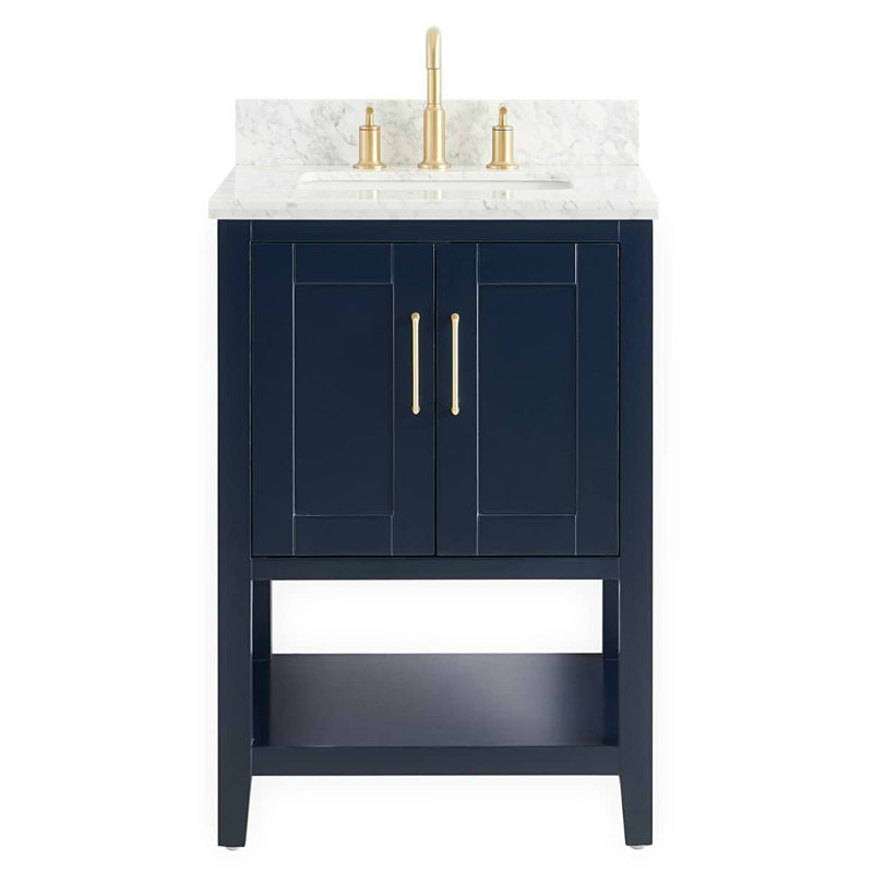 Sheraton 24" Freestanding Standard Single Bathroom Vanity with Top, Navy, Gold Zinc Alloy