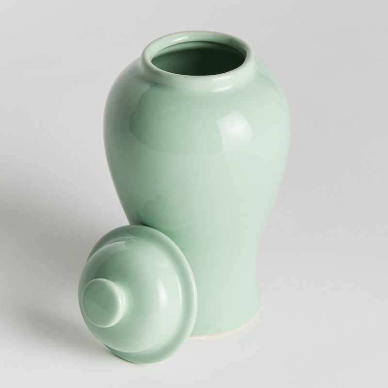 Ricki Ceramic Ginger Jar, 13.25", Green