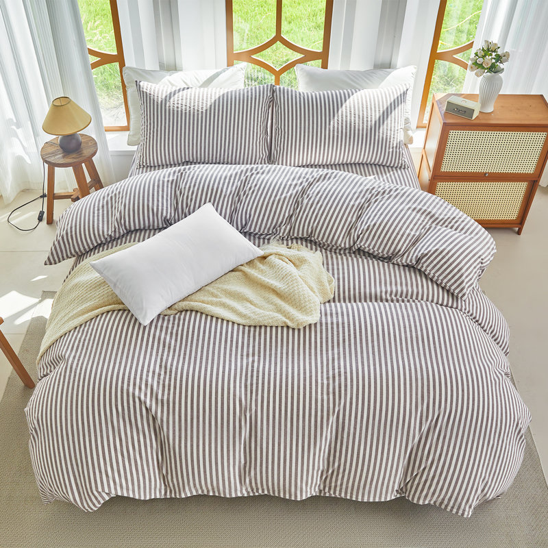 Ensemble de housse de couette à rayures XINMIANFANG, Mauve / brun / blanc, Housse de couette double + 2 taies d'oreiller stan