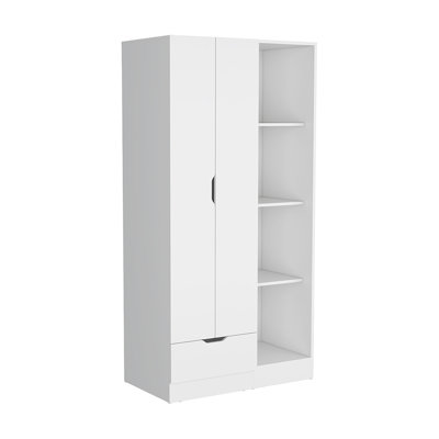 Memphis Wardrobe Armoire with 4-Tier Storage Shelves and 1 Drawer by Latitude Run