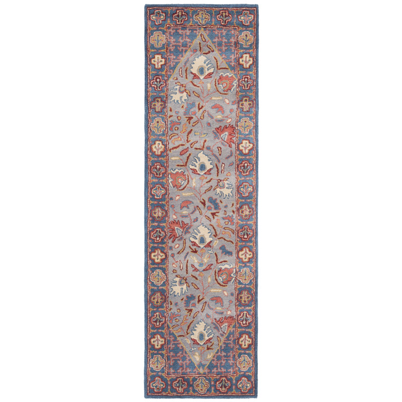 Armintha Oriental Handmade Tufted Blue/Red Area Rug, Runner 2'3" x 8'