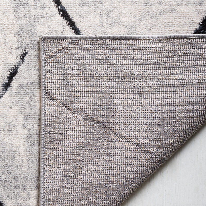 Asan Geometric Machine Woven Polyester Area Rug in Gray/Black, Rectangle 5'3" x 7'6"