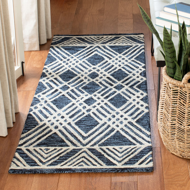 Tapis géométrique en laine touffeté à la main Vedika, Rectangle 2 pi 6 po x 4 pi