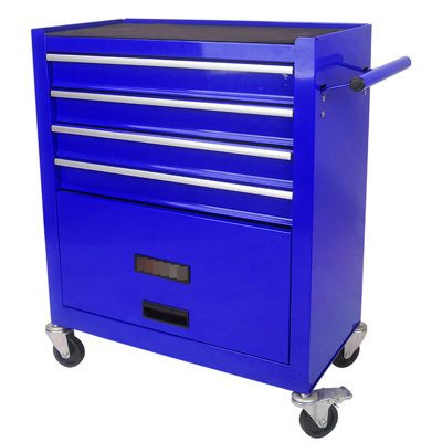 Blue 4 Tool Cart With Wheels. Robust Cold Rolled Steel Frame. Powder Coated Finish. Seamless -Bearing Drawers. 4"  2 Brake, 2 Without . Spacious Storage. 24.46X13x29.72 4 Drawers Multifunctional In