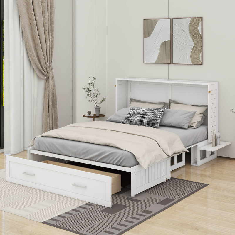 Grand lit escamotable mobile avec tiroir et tablettes