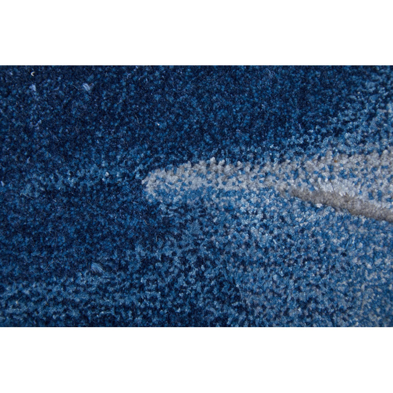 Kawai Hand Knotted Wool/Viscose Abstract Area Rug in Blue, Rectangle 2' x 3'