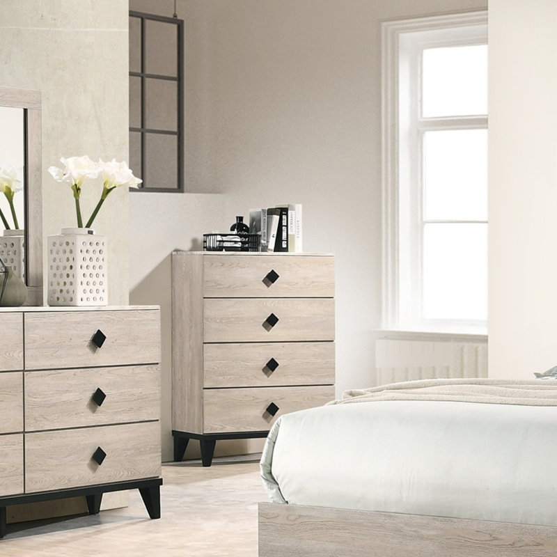 Meuble de chambre à coucher moderne de conception moderne 1 pièce crème 4 tiroirs avec plateau en faux marbre