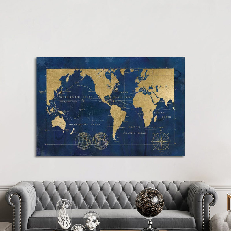 Indigo World Map by Carol Robinson - Print on Canvas, Wrapped Canvas, 152.5 cm H x 101.5 cm W x 3.175 cm D
