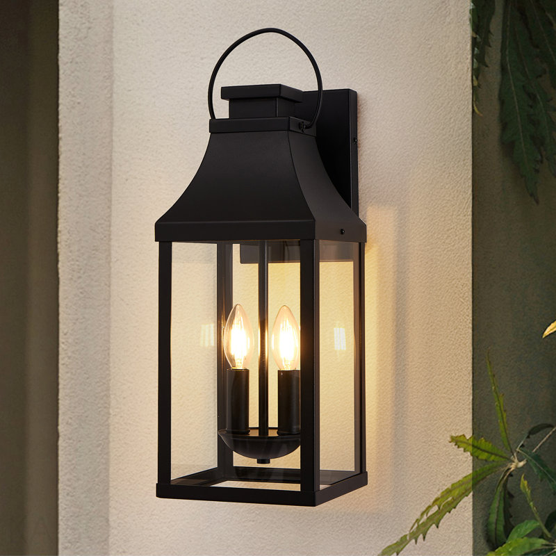 Applique murale d'extérieur 20 po, lanterne murale d'extérieur à lumière de porche, luminaire d'extérieur noir moderne à 2 lumières, ensemble d'éclairage extérieur pour garage, 1 paquet