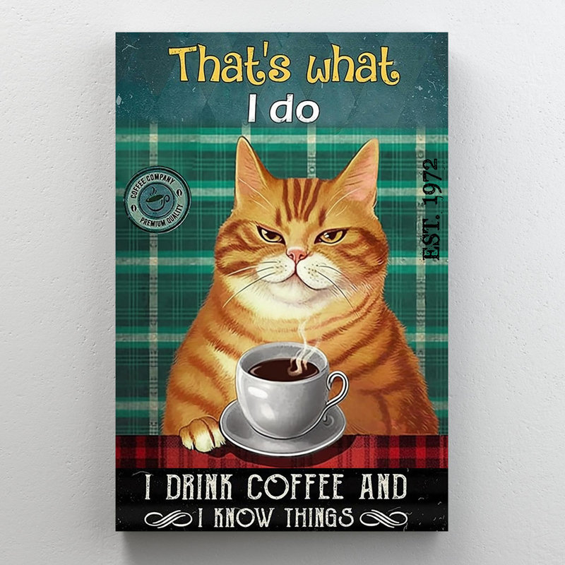 «Orange Cat I Drink Coffee - 1 Pièce Rectangle Grap», impression d'art graphique sur toile tendue