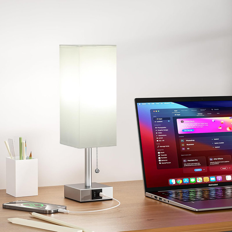 White Small Table Lamp for Bedroom,3 Colour Temperature Pull Chain Control