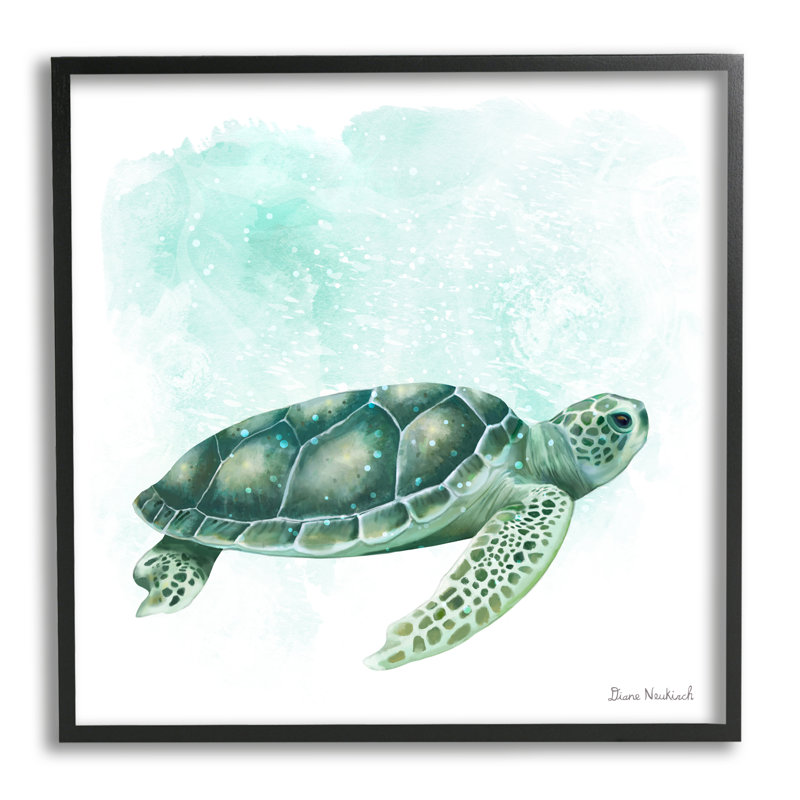 Tortue de mer mouchetée verte, Giclée encadrée noir minuit, H 12 po x l 12 po x P 1,5 po