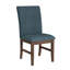 Ensemble de salle à manger Leana 5 pièces, hauteur standard, en noyer - Table ronde et quatre chaises en tissu bleu denim-23785228