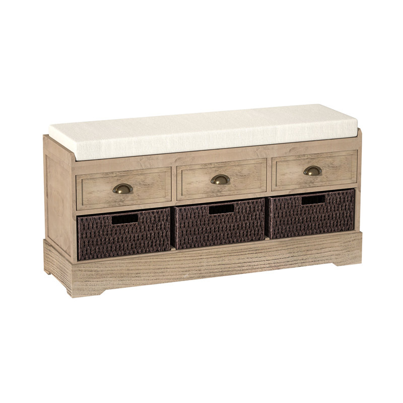 Banc de rangement avec tiroirs Maribelle, Blanc délavé