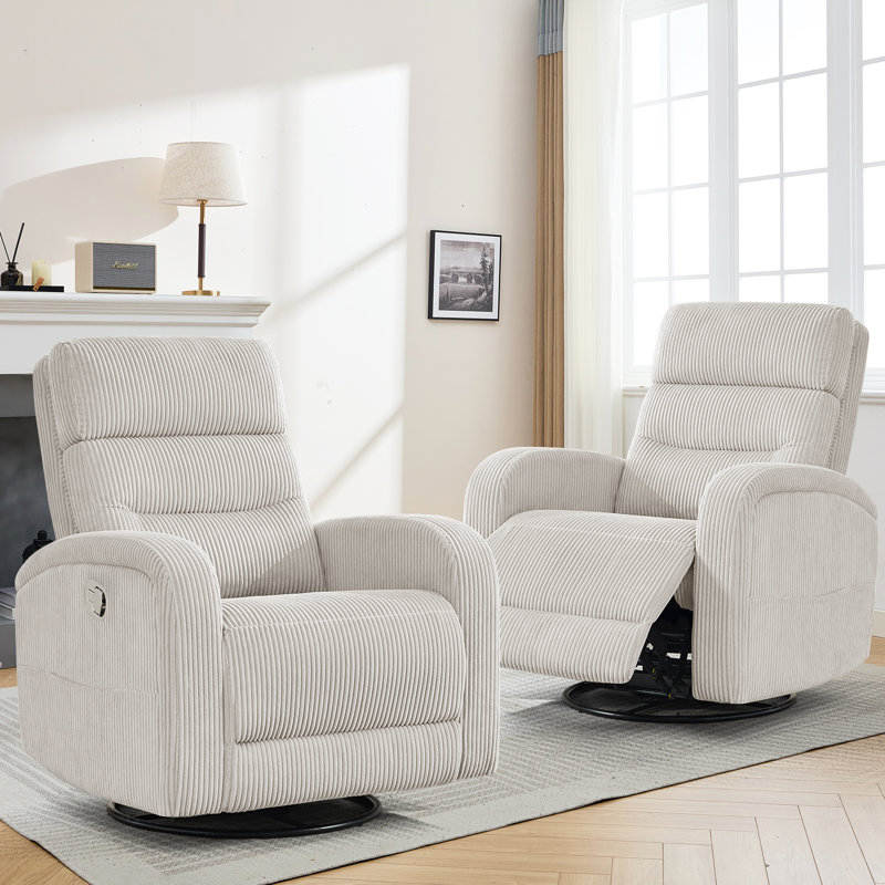 Modern Swivel and Rocker Glider Recliner (Set of 2), Camel Corduroy