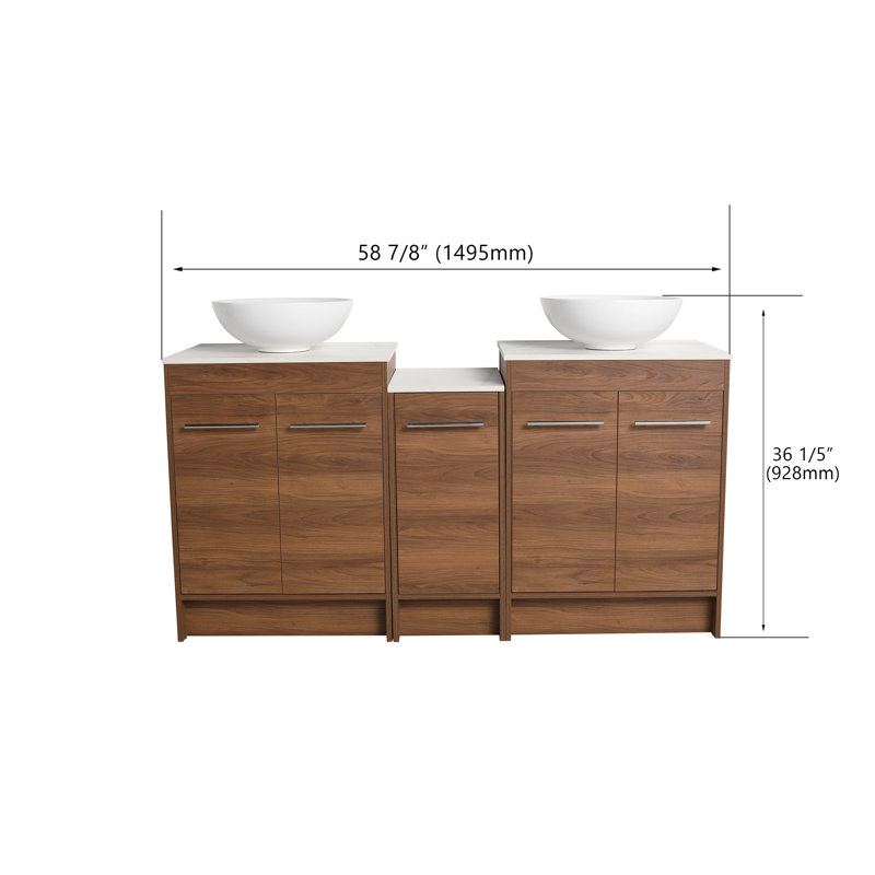 Meuble-lavabo double 58,92 po avec comptoir en céramique