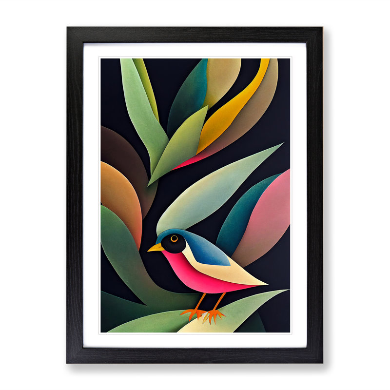 Curious Bird - Single Picture Frame Painting, 34cm H x 25cm W x 2cm D, Black Framed