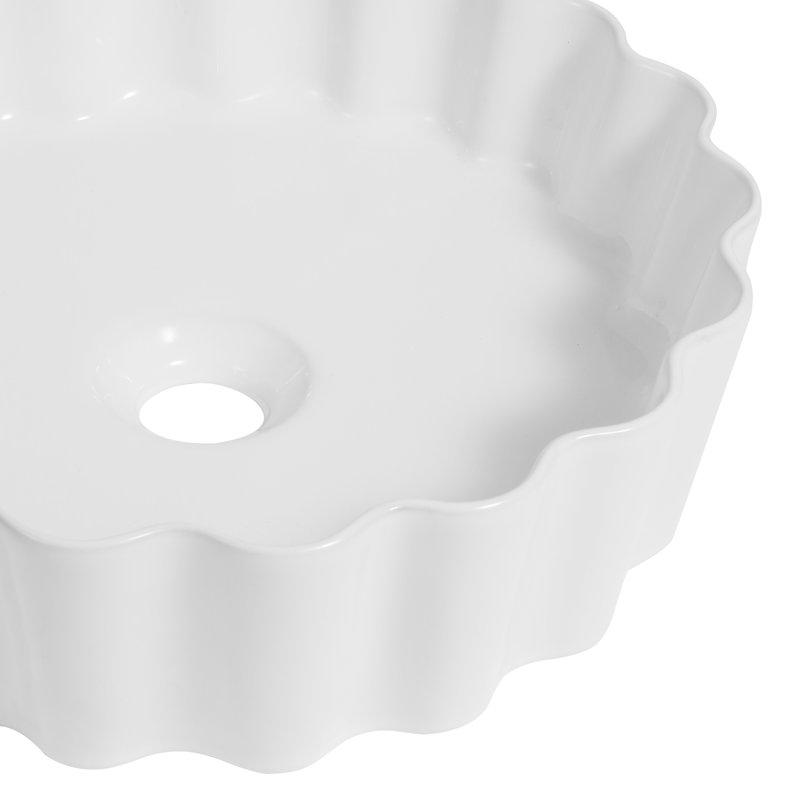 Lavabo vasque de salle de bain rond contemporain en céramique festonnée de 15 po Atelier, lavabo de comptoir cannelé blanc brillant cannelé