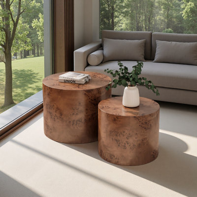 Ensemble de 2 tables basses gigognes, tables basses rondes modernes, tables d'appoint circulaires en bois pour petits espaces salon chambre balcon bureau