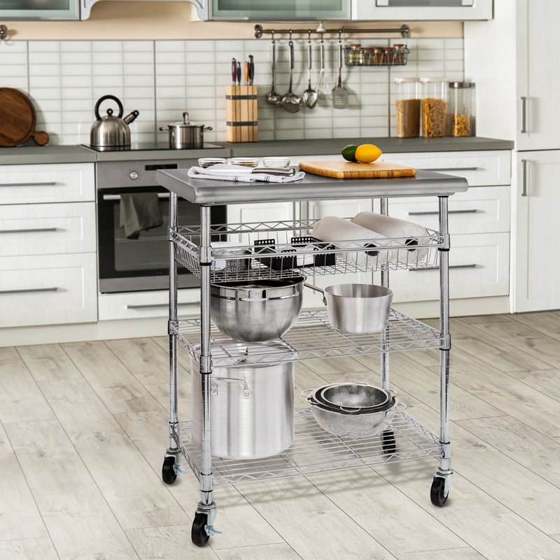 Stainless Steel Kitchen Cart with Adjustable Shelves and Wheels