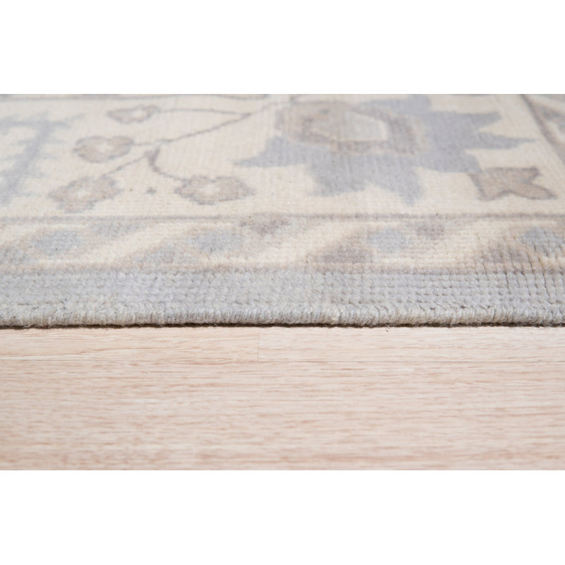 Gray Hand-Knotted Wool Floral Bordered Field Classic Traditional Modern Contemporary Carpet Rug, 10' x 14'
