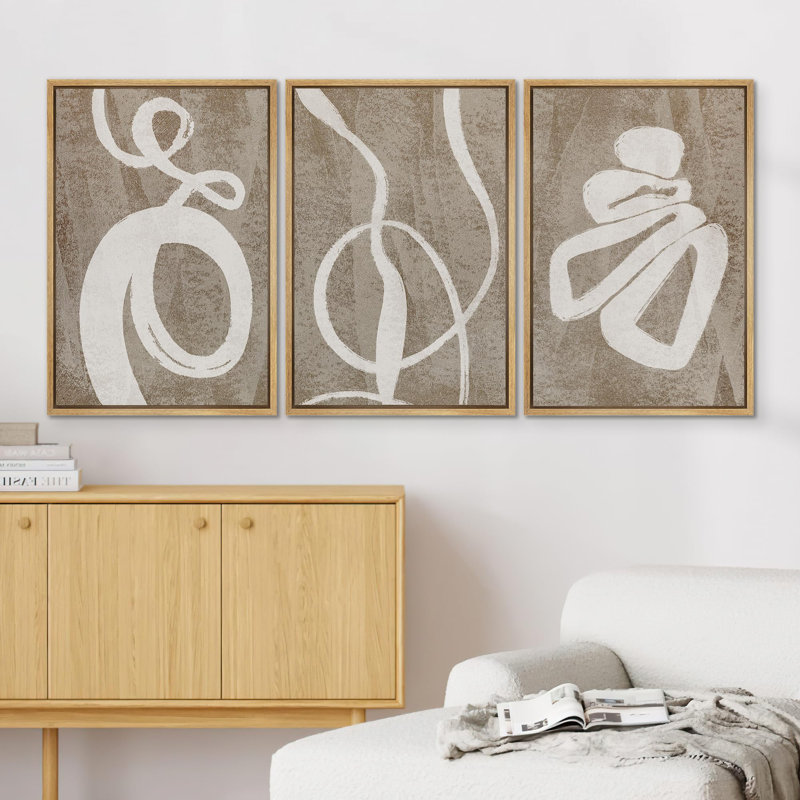 «Contemporary Geometric Abstract Illustration», 3 pièces, Naturel, H 36 po x l 24 po