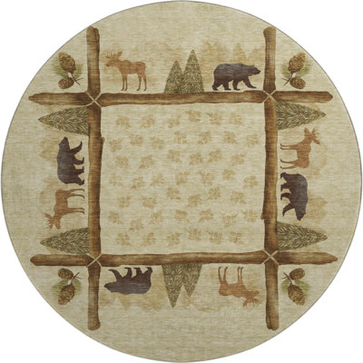 Premium Machine Washable Markhi AMF142 Khaki Rug