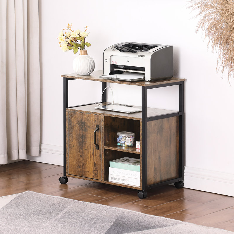 Classeur pour bureau personnel avec prise intégrée, espaces de rangement de format A4 et lettre, côtés en métal robuste, installation facile, bureau à dossiers rustiques, compartiments, stabilité du cadre, rapide