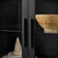 Armoire de rangement noire en bois de style rétro moderne avec lampe, tablettes en verre réglables et conception à arche haute - parfaite comme armoire de cuisine multifonctionnelle.-1054405974