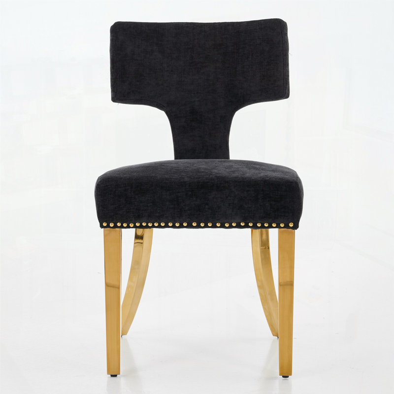 Farmhouse Chenille Fabric Upholstered Dining Chairs, Black