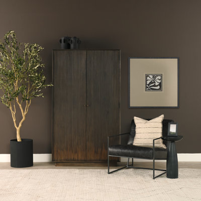 Cinder Distressed Dark Brown Wood Reeded 2-Door Closed Tall Cabinet