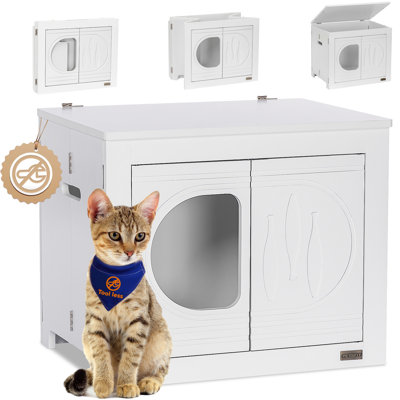 Cat House Enclosure Folding Furniture, Unfold to Use, No Assembly Needed,Indoor Cat House, End Table, White