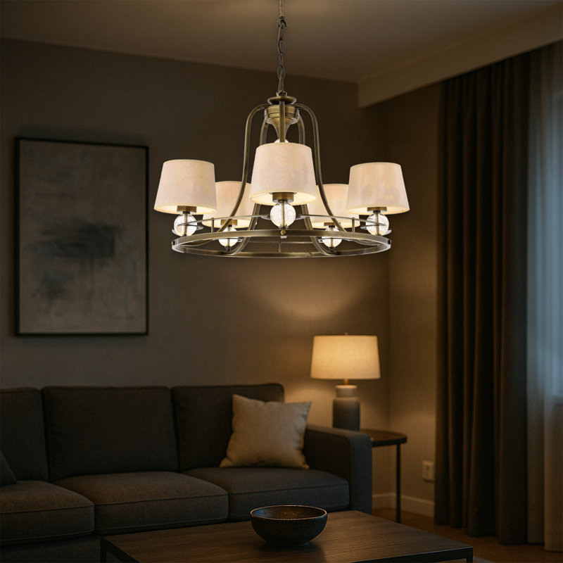Lustre en métal avec base en verre, 5 lumières