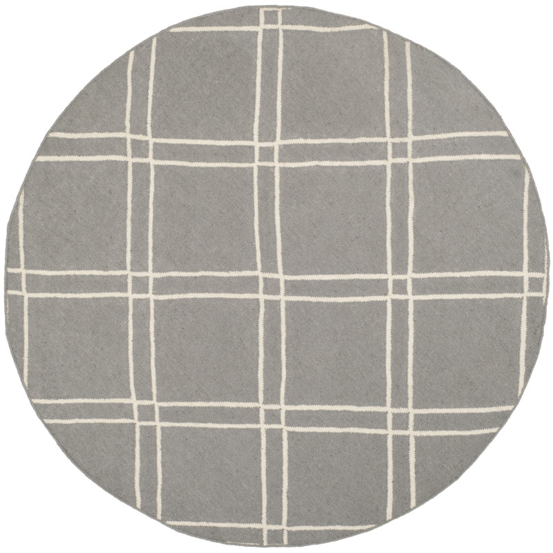 Rodgers Hand Woven Flat Weave Wool/Cotton Geometric Rug in Black/Gray, Round 6'
