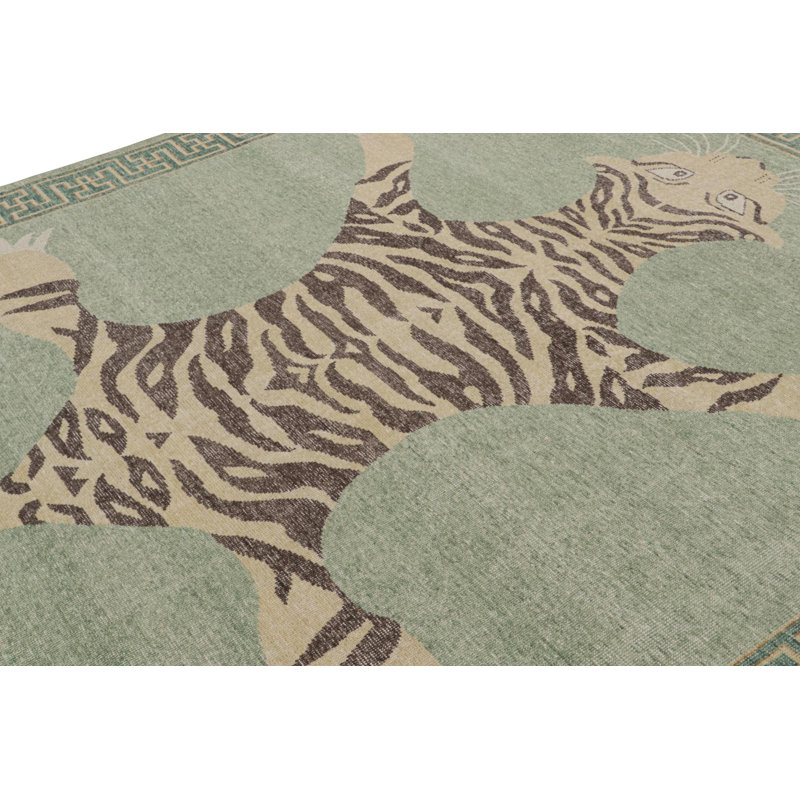 Distressed Homage Hand Knotted Wool Animal Print Area Rug, Rectangle 13' x 19'
