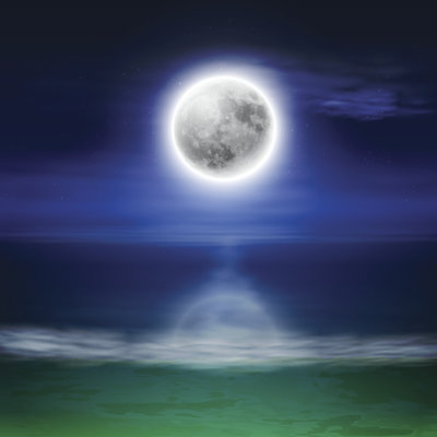 Beach With Full Moon by Vadimrysev - Wrapped Canvas Print