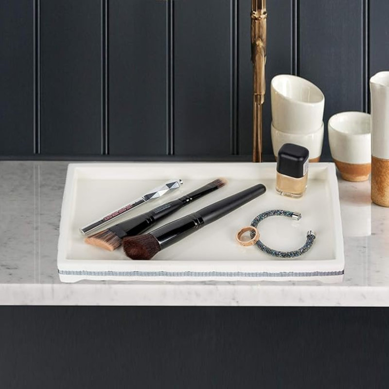 Plateau de rangement en résine pour comptoir de meuble-lavabo, garde-robe, commode | Blanc