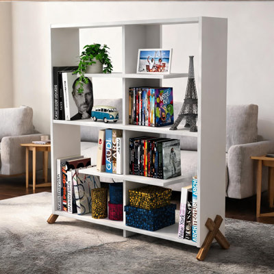Bibliothèque de style étagère de 45 pouces à 6 tablettes avec dossier ouvert de style industriel moderne en bois massif brun classique pour le bureau et le salon