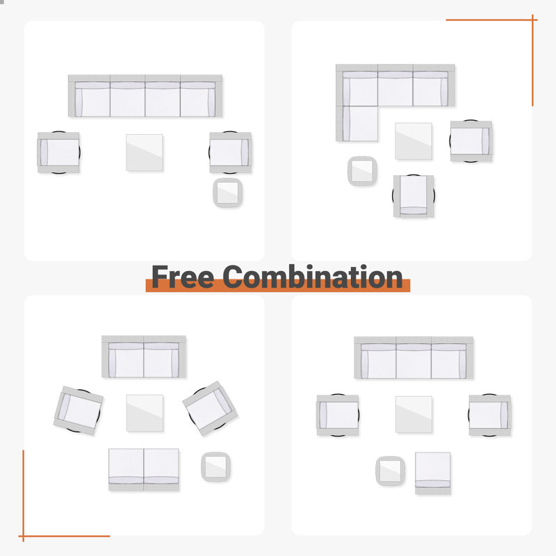 Emroy 6 - Person Wicker/Rattan Sectional Seating Group with Lighted Coffee Table and Swivel Chairs, All Weather Modular Outdoor Conversation Set with Cushions