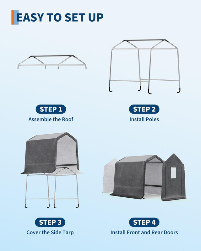 6x8FT Heavy Duty Carport, Waterproof UV-Resistant Motorcycle Shed with Ventilated Design, Portable Outdoor Storage Shelter Tent
