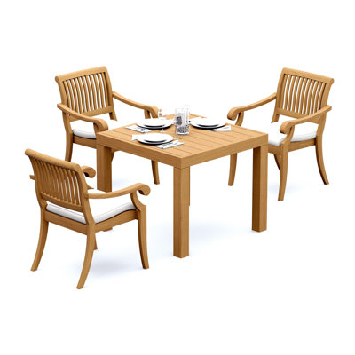 2 Seats 3 Pcs Grade-A Teak Wood Dining Set: 36" Square Table And 2 Arbor Stacking Arm Chairs #11AB0802
